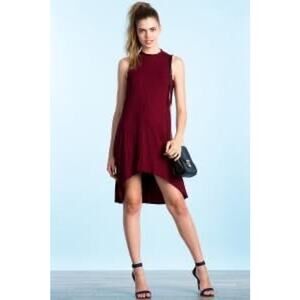 Women's Mock Turtleneck Sleeveless Dress Burgundy Side Cutout Size Small EUC